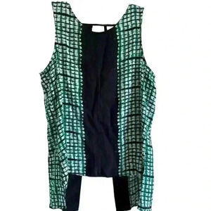 PARKER Silk Tie Dye Color Block Sleeveless Open Back Split Hem Tank Green Small